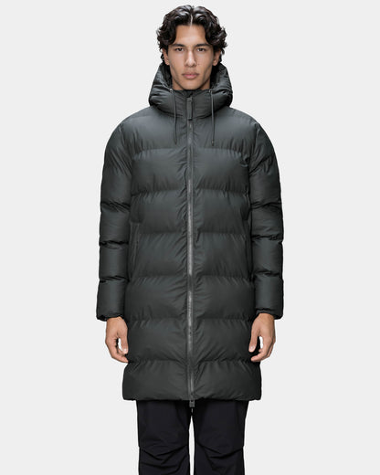 Rains Alta Long Unisex Puffer Jacket - 153 Dark Grey | CHO | Designer Unisex Padded Jackets