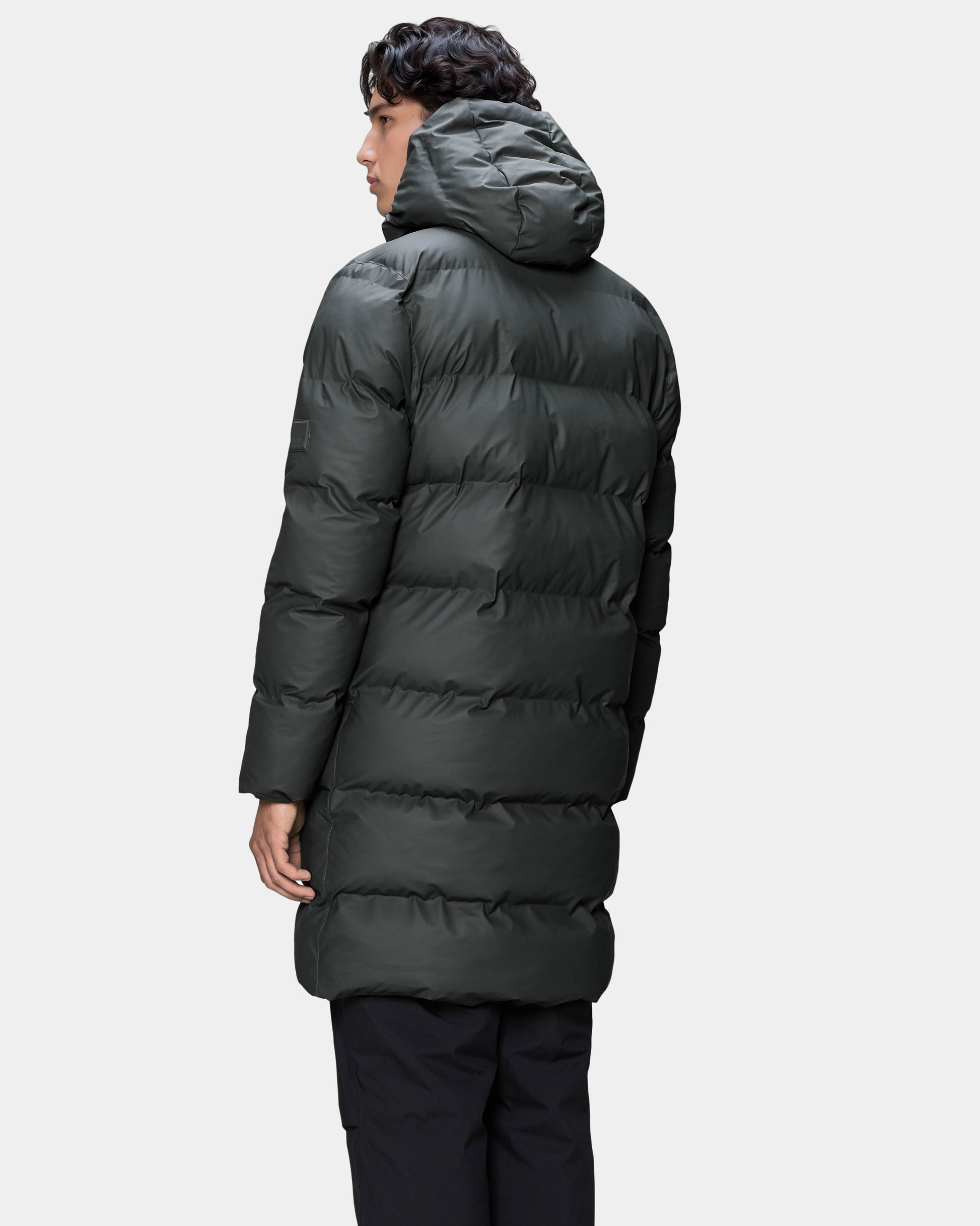 Rains Alta Long Unisex Puffer Jacket - 153 Dark Grey | CHO | Designer Unisex Padded Jackets