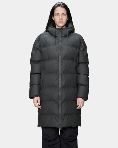 Rains Alta Long Unisex Puffer Jacket - 153 Dark Grey | CHO | Designer Unisex Padded Jackets