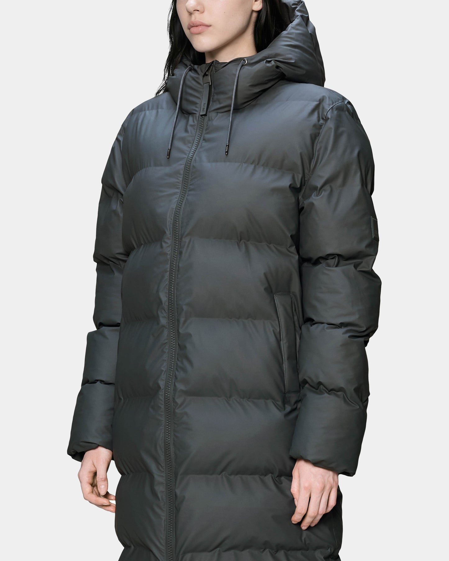 Rains Alta Long Unisex Puffer Jacket - 153 Dark Grey | CHO | Designer Unisex Padded Jackets