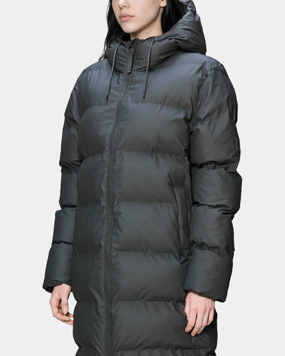 Rains Alta Long Unisex Puffer Jacket - 153 Dark Grey | CHO | Designer Unisex Padded Jackets
