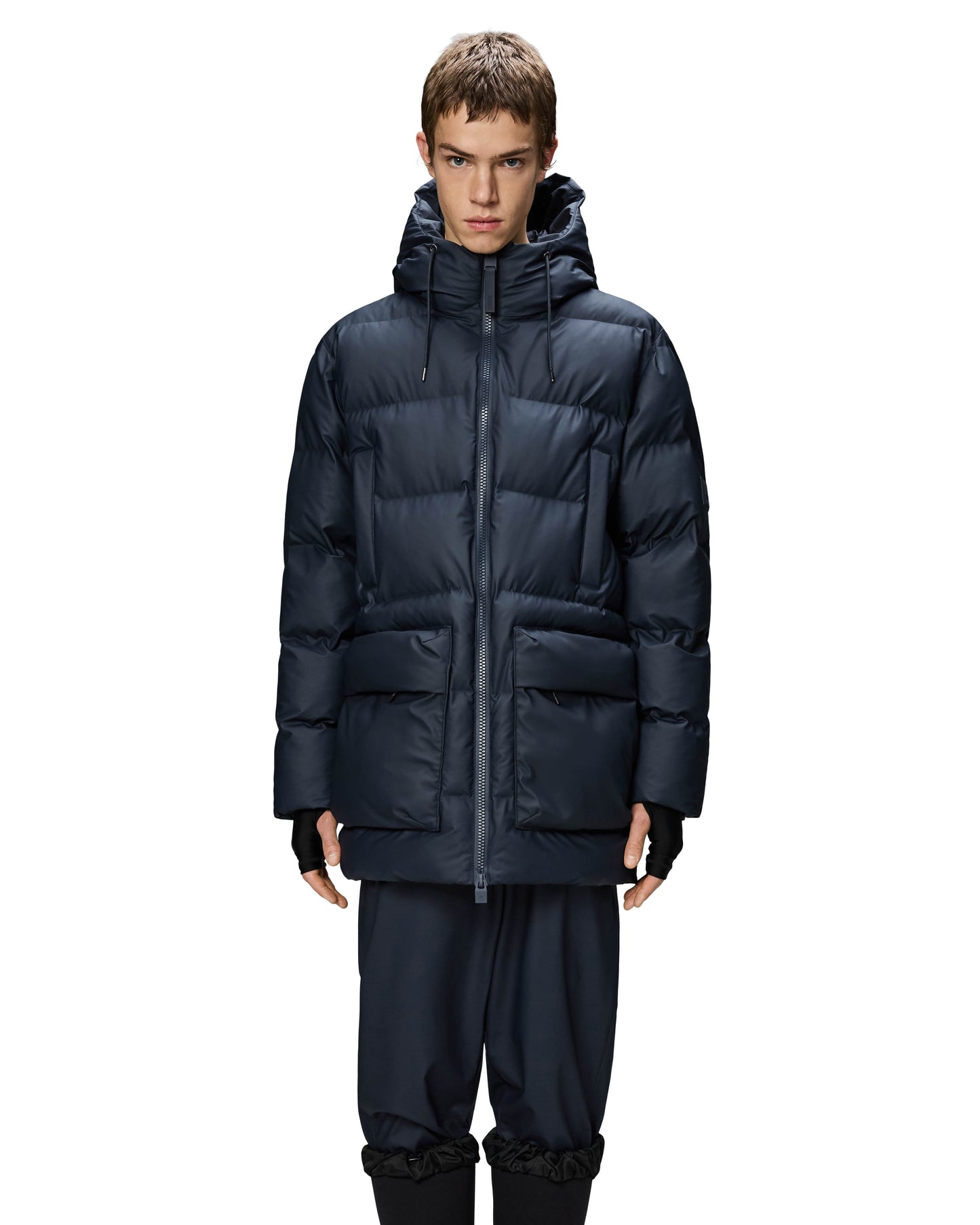 Rains Alta Long Puffer Cargo Jacket - 47 Navy