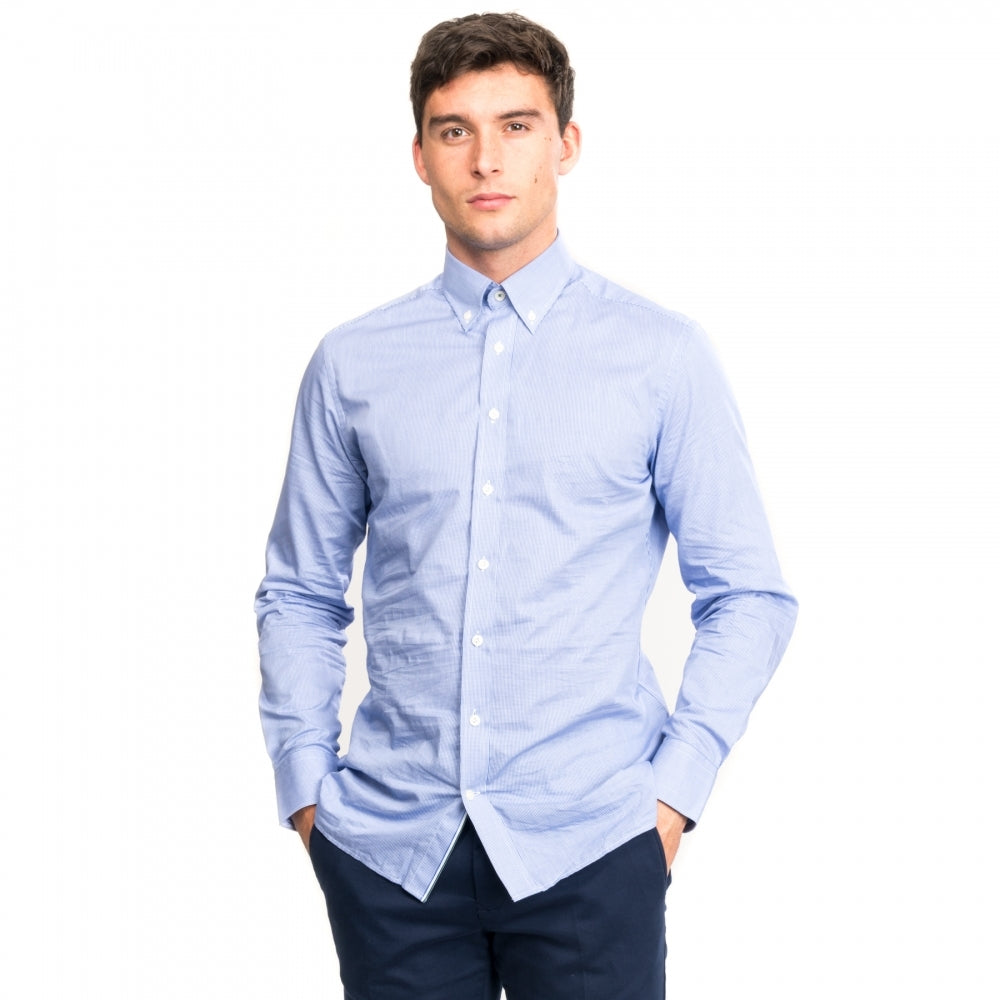 Gingham Placed Stripe Mens Shirt
