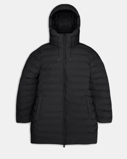 Rains Lohja Womens Long Puffer Curve Jacket  - 01 Black - CHO - Designer Womens Rain Coats