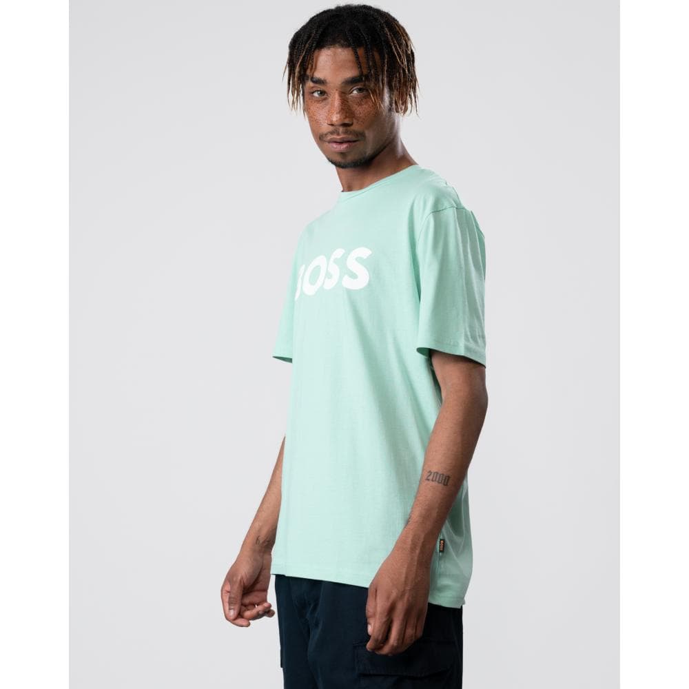 BOSS Orange Thinking 1 Large Rubber-Print Logo Mens T-Shirt