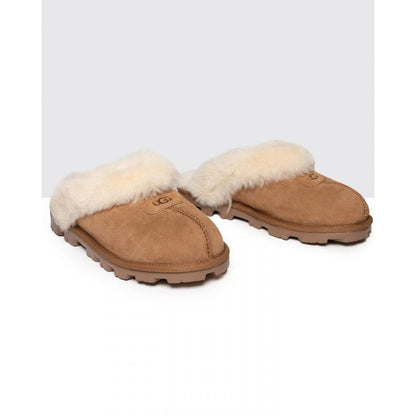 UGG Coquette Womens Sheepskin Mule Slippers - Chestnut