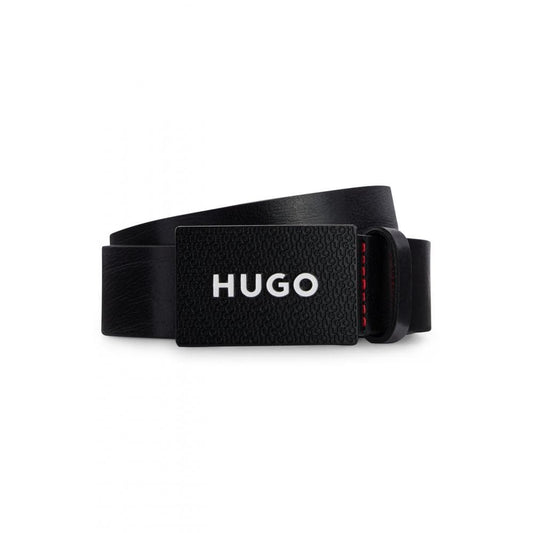 HUGO Gilao-Z Mens Italian Leather Belt With Branded Plaque Buckle