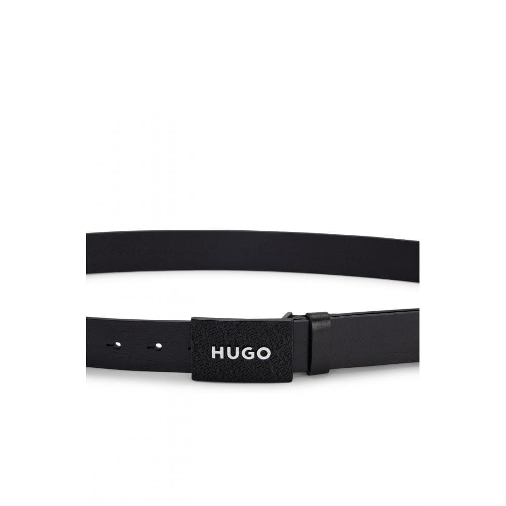 HUGO Gilao-Z Mens Italian Leather Belt With Branded Plaque Buckle
