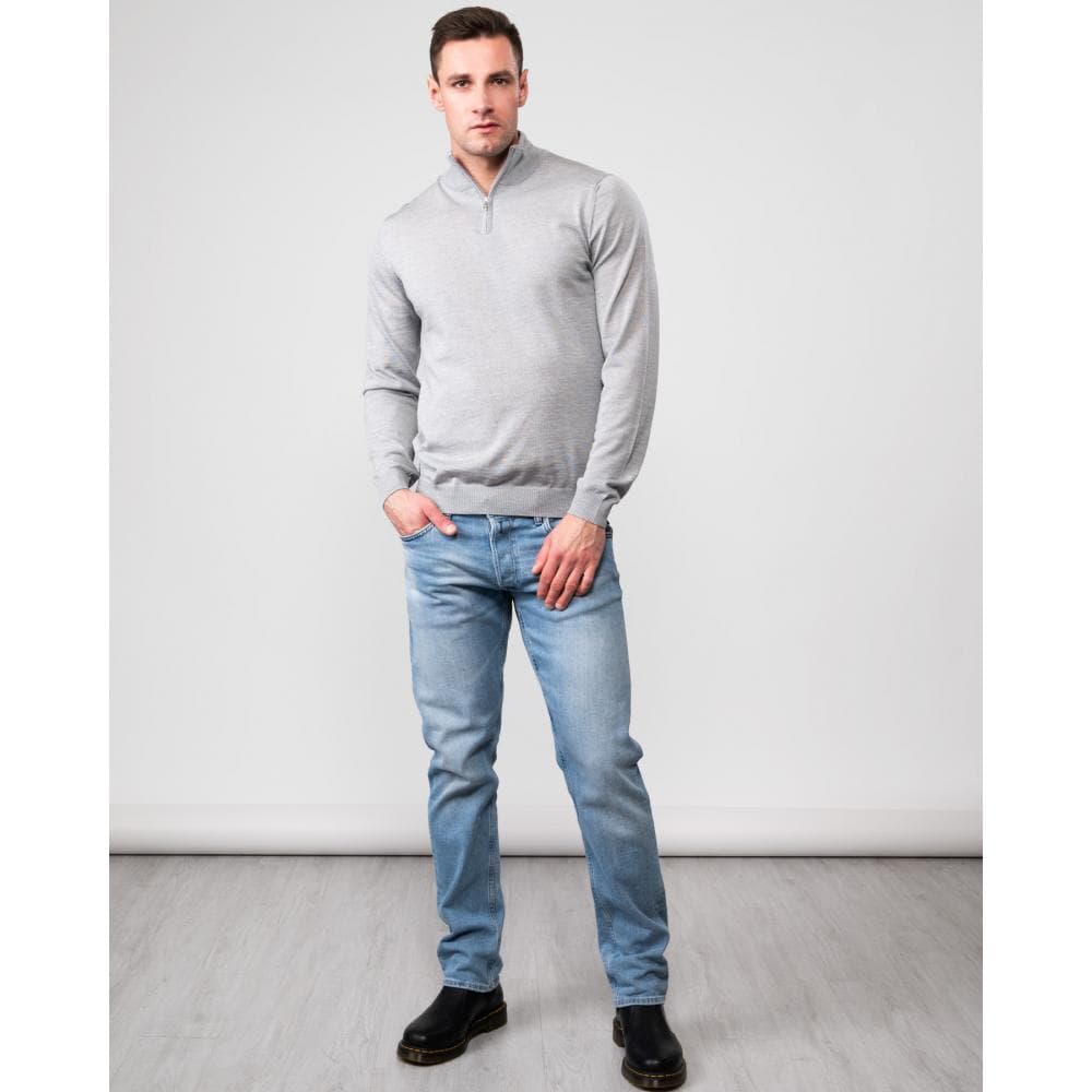 Oliver Sweeney Curragh Mens 1/4 Zip Funnel Neck Merino Wool Jumper - Light Grey