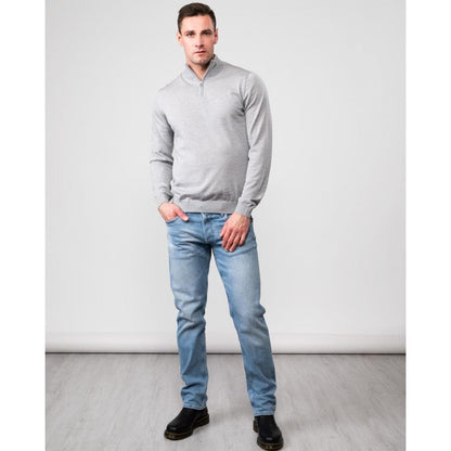 Oliver Sweeney Curragh Mens 1/4 Zip Funnel Neck Merino Wool Jumper - Light Grey