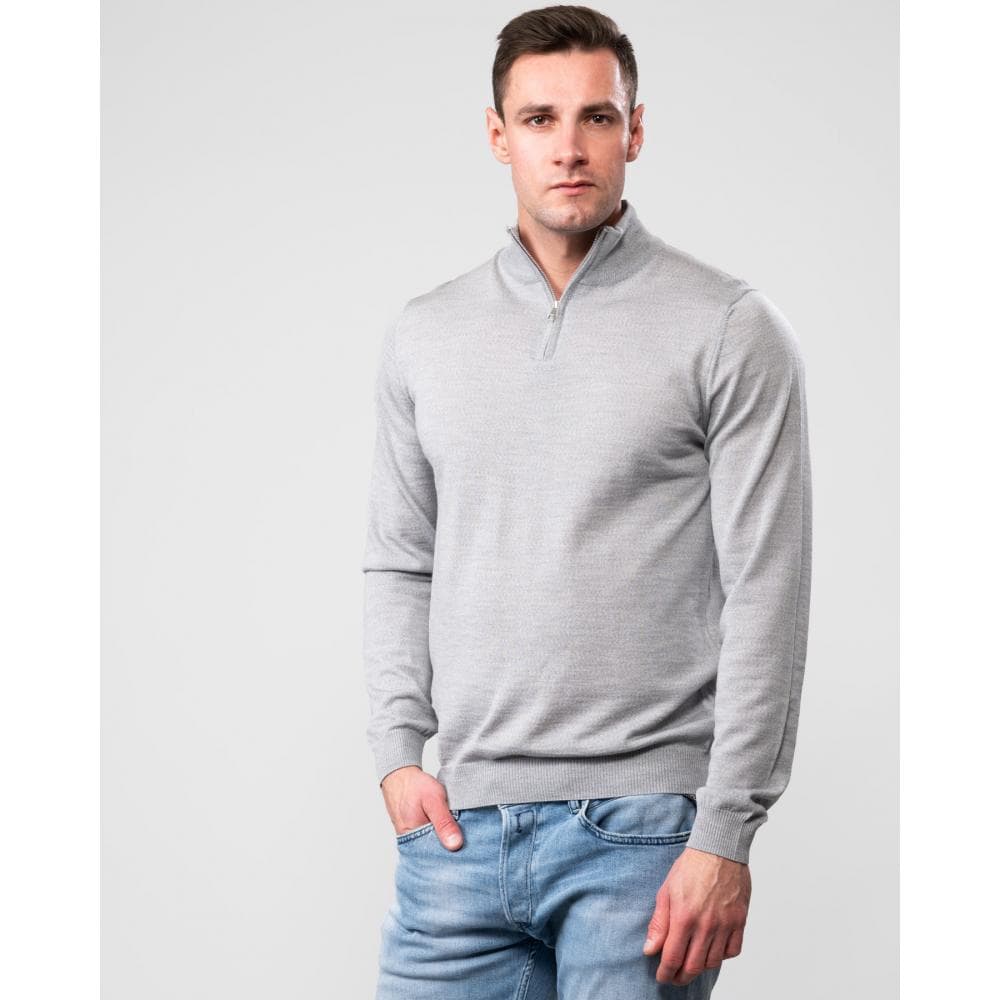 Oliver Sweeney Curragh Mens 1/4 Zip Funnel Neck Merino Wool Jumper - Light Grey