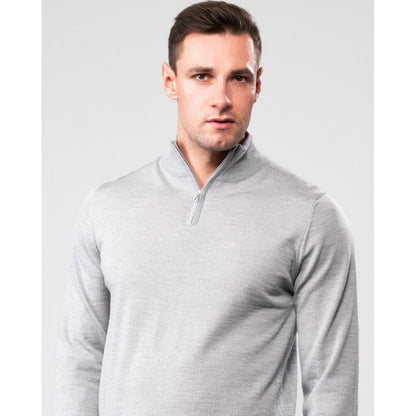 Oliver Sweeney Curragh Mens 1/4 Zip Funnel Neck Merino Wool Jumper - Light Grey