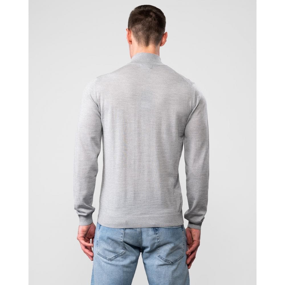 Oliver Sweeney Curragh Mens 1/4 Zip Funnel Neck Merino Wool Jumper - Light Grey