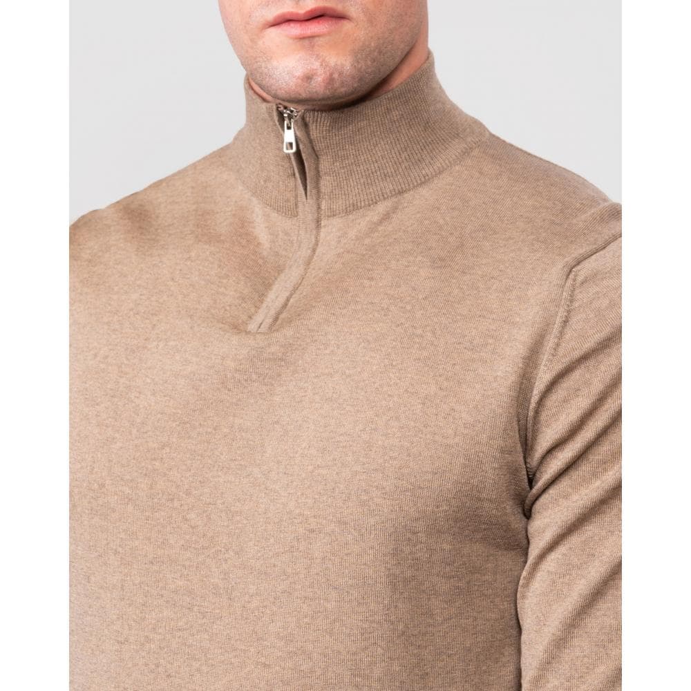 Oliver Sweeney Curragh Mens 1/4 Zip Funnel Neck Merino Wool Jumper - Oat