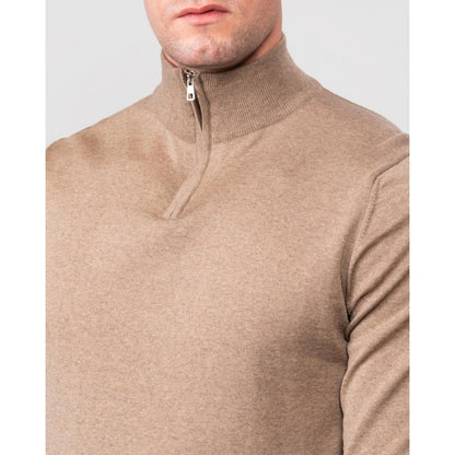 Oliver Sweeney Curragh Mens 1/4 Zip Funnel Neck Merino Wool Jumper - Oat