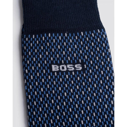 BOSS Orange 2-Pack Mens Regular Length Combed Cotton-Blend Minipattern Socks - Dark Blue 401