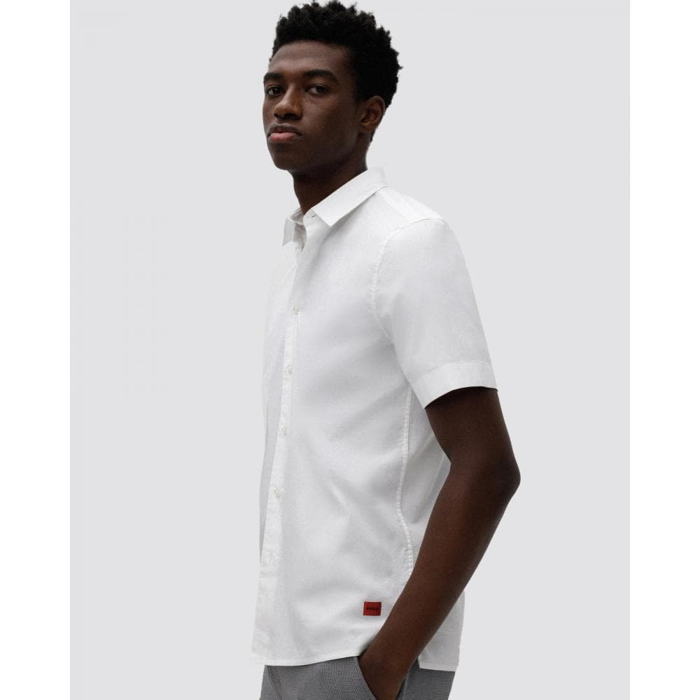 HUGO Ebor Relaxed Fit Mens Stretch Cotton Shirt - Open White 199
