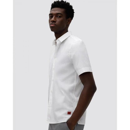 HUGO Ebor Relaxed Fit Mens Stretch Cotton Shirt - Open White 199