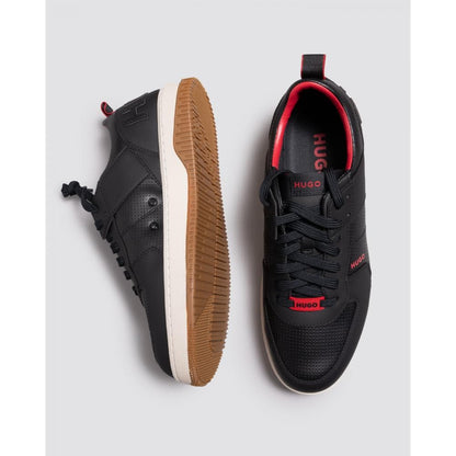 HUGO Kilian_Tenn Mens Mixed-material trainers with bonded leather and perforations - Black 001