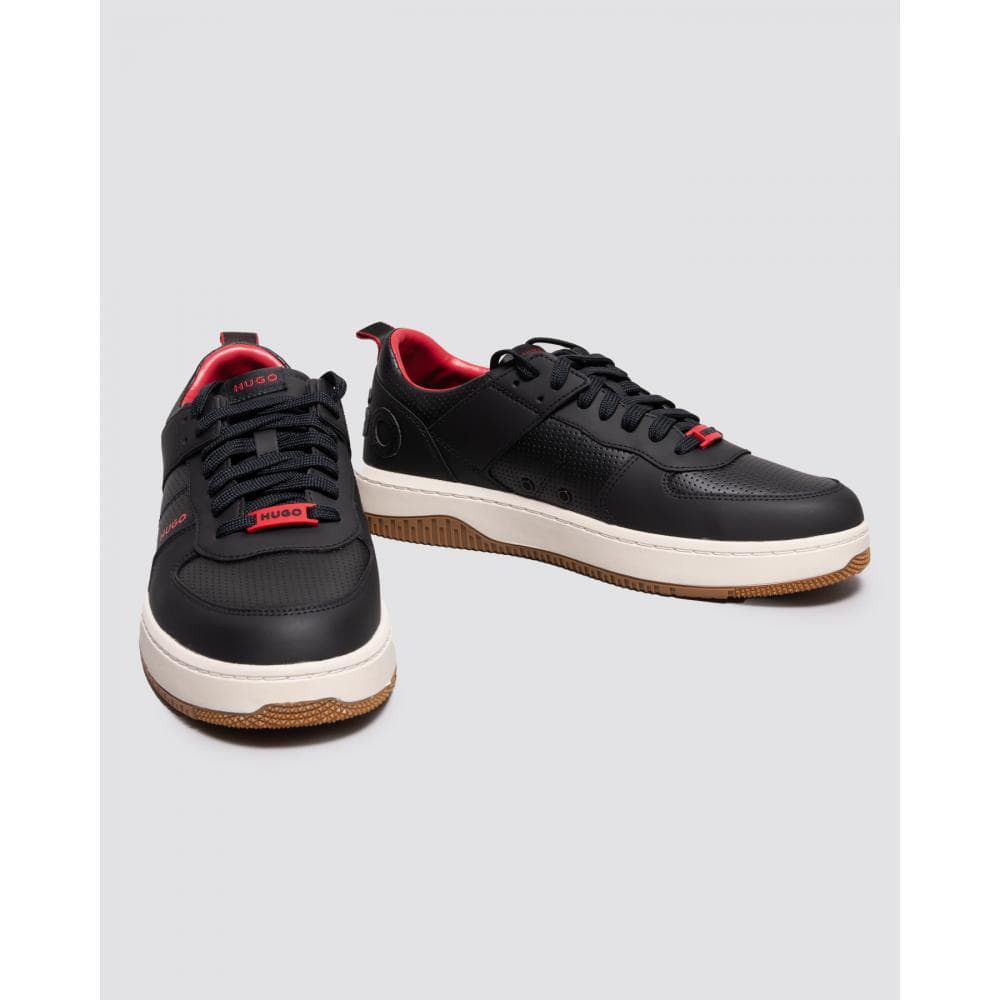 HUGO Kilian_Tenn Mens Mixed-material trainers with bonded leather and perforations - Black 001