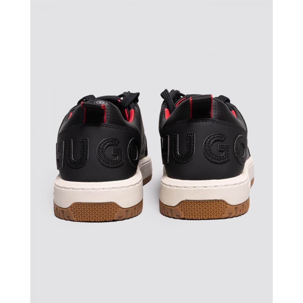 HUGO Kilian_Tenn Mens Mixed-material trainers with bonded leather and perforations - Black 001