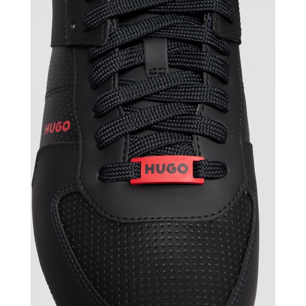 HUGO Kilian_Tenn Mens Mixed-material trainers with bonded leather and perforations - Black 001