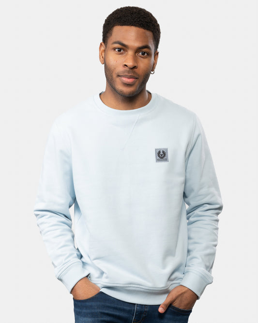 Belstaff Mens Crew Neck Sweatshirt With Logo Patch - Sky Blue