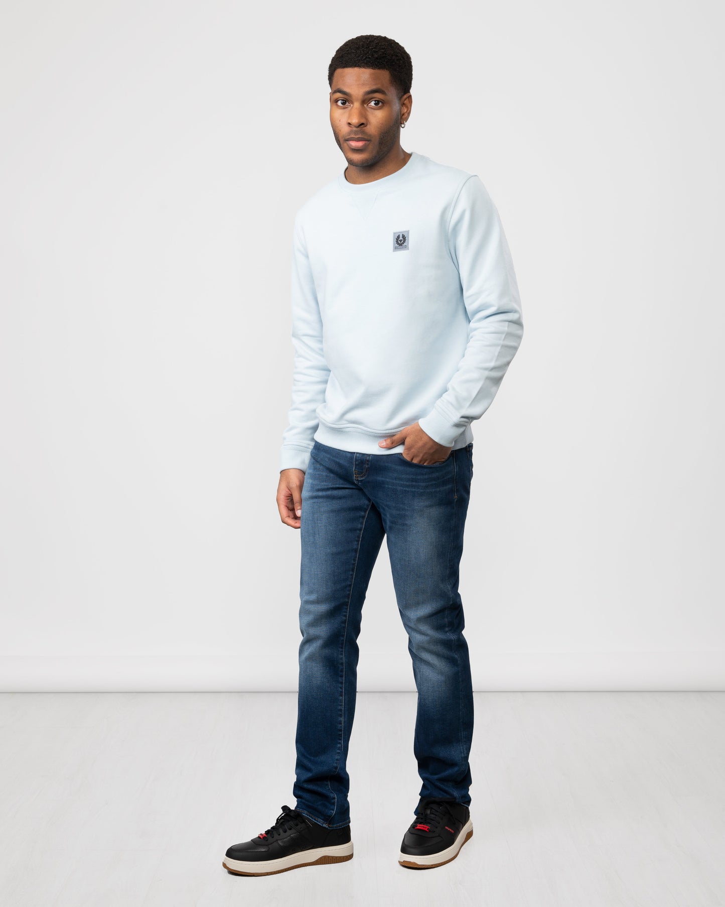 Belstaff Mens Crew Neck Sweatshirt With Logo Patch - Sky Blue
