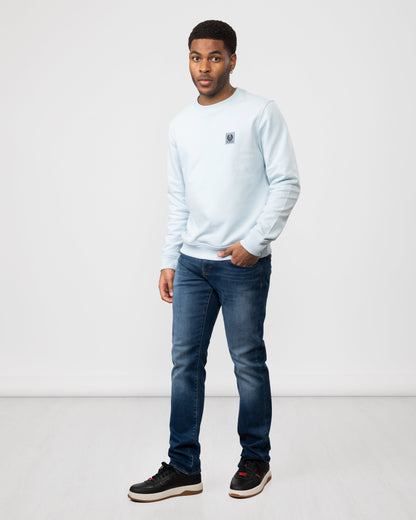 Belstaff Mens Crew Neck Sweatshirt With Logo Patch - Sky Blue