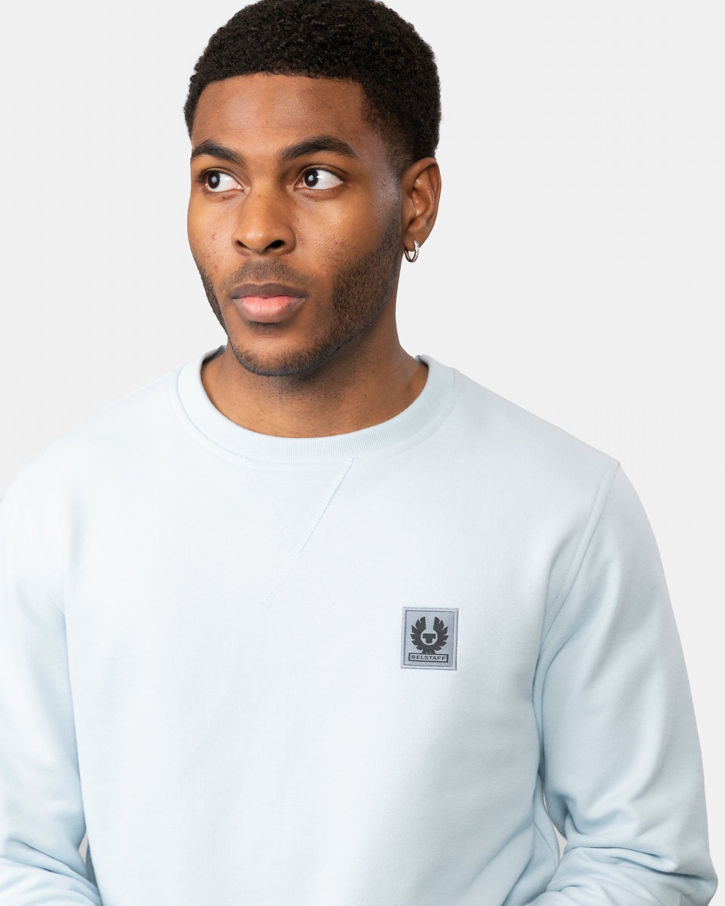 Belstaff Mens Crew Neck Sweatshirt With Logo Patch - Sky Blue