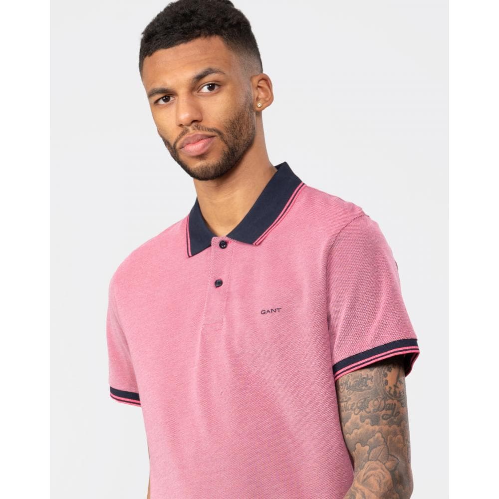 GANT Mens 4-Col Oxford Short Sleeve Pique Polo - 635 Magenta Pink