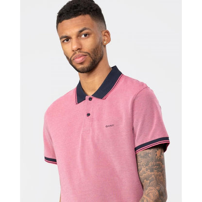 GANT Mens 4-Col Oxford Short Sleeve Pique Polo - 635 Magenta Pink