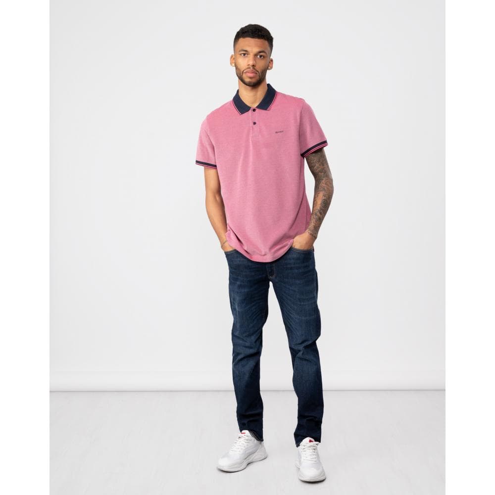 GANT Mens 4-Col Oxford Short Sleeve Pique Polo - 635 Magenta Pink