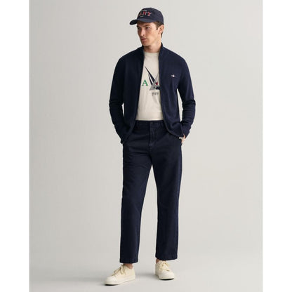 GANT Mens Casual Cotton Zip Cardigan - 433 Evening Blue