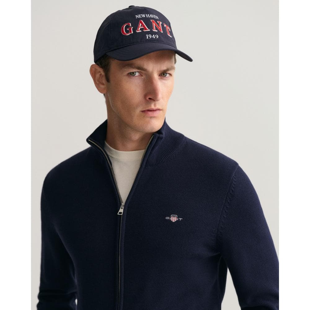 GANT Mens Casual Cotton Zip Cardigan - 433 Evening Blue