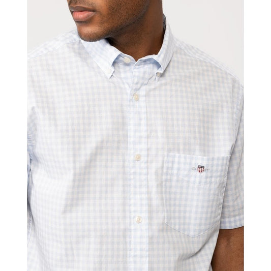 GANT Mens Regular Fit Short Sleeve Poplin Gingham Shirt - 455 Light Blue