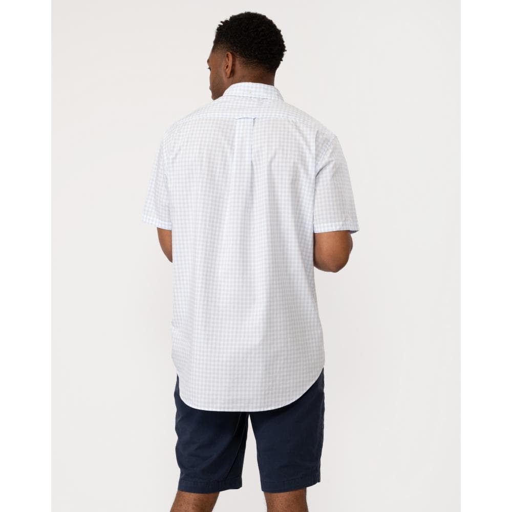 GANT Mens Regular Fit Short Sleeve Poplin Gingham Shirt - 455 Light Blue