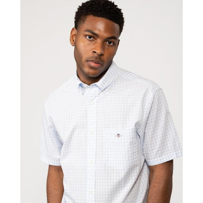 GANT Mens Regular Fit Short Sleeve Poplin Gingham Shirt - 455 Light Blue