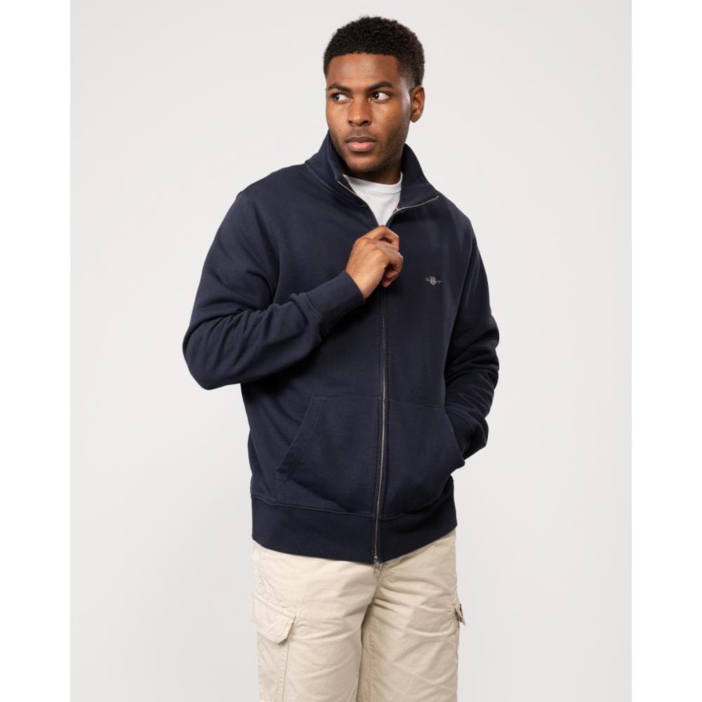 GANT Mens Regular Fit Shield Logo Full Zip Sweatshirt - 433 Evening Blue - CHO - Designer Mens Sweatshirts