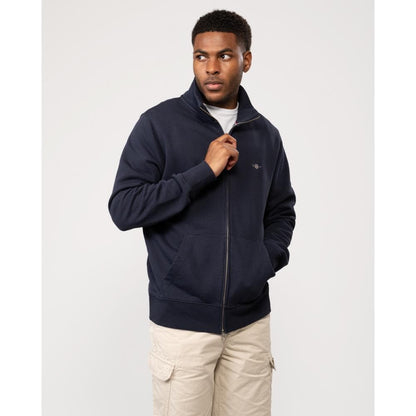 GANT Mens Regular Fit Shield Logo Full Zip Sweatshirt - 433 Evening Blue