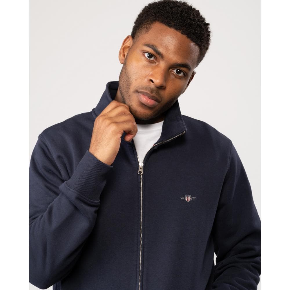 GANT Mens Regular Fit Shield Logo Full Zip Sweatshirt - 433 Evening Blue