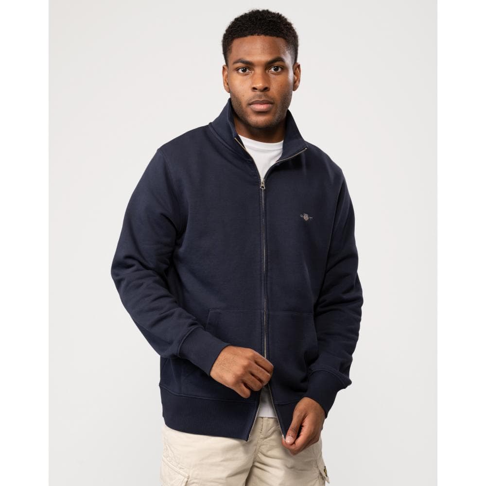 GANT Mens Regular Fit Shield Logo Full Zip Sweatshirt - 433 Evening Blue