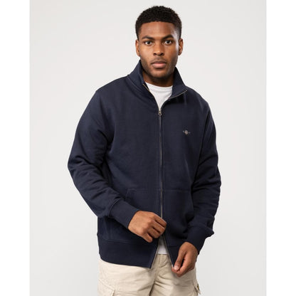 GANT Mens Regular Fit Shield Logo Full Zip Sweatshirt - 433 Evening Blue