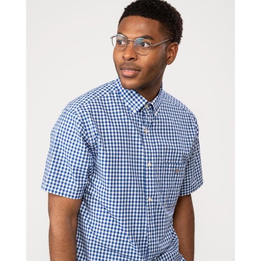 GANT Mens Regular Fit Short Sleeve Poplin Gingham Shirt - 436 College Blue