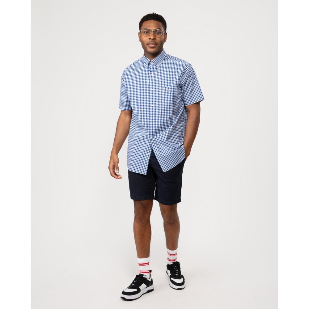 GANT Mens Regular Fit Short Sleeve Poplin Gingham Shirt - 436 College Blue