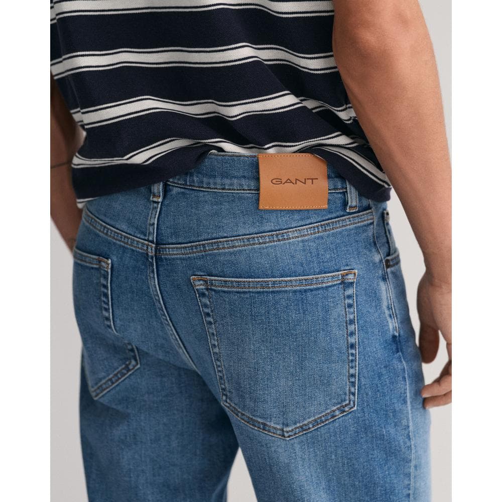 GANT Mens Slim Fit Jeans - 971 Mid Blue Worn In