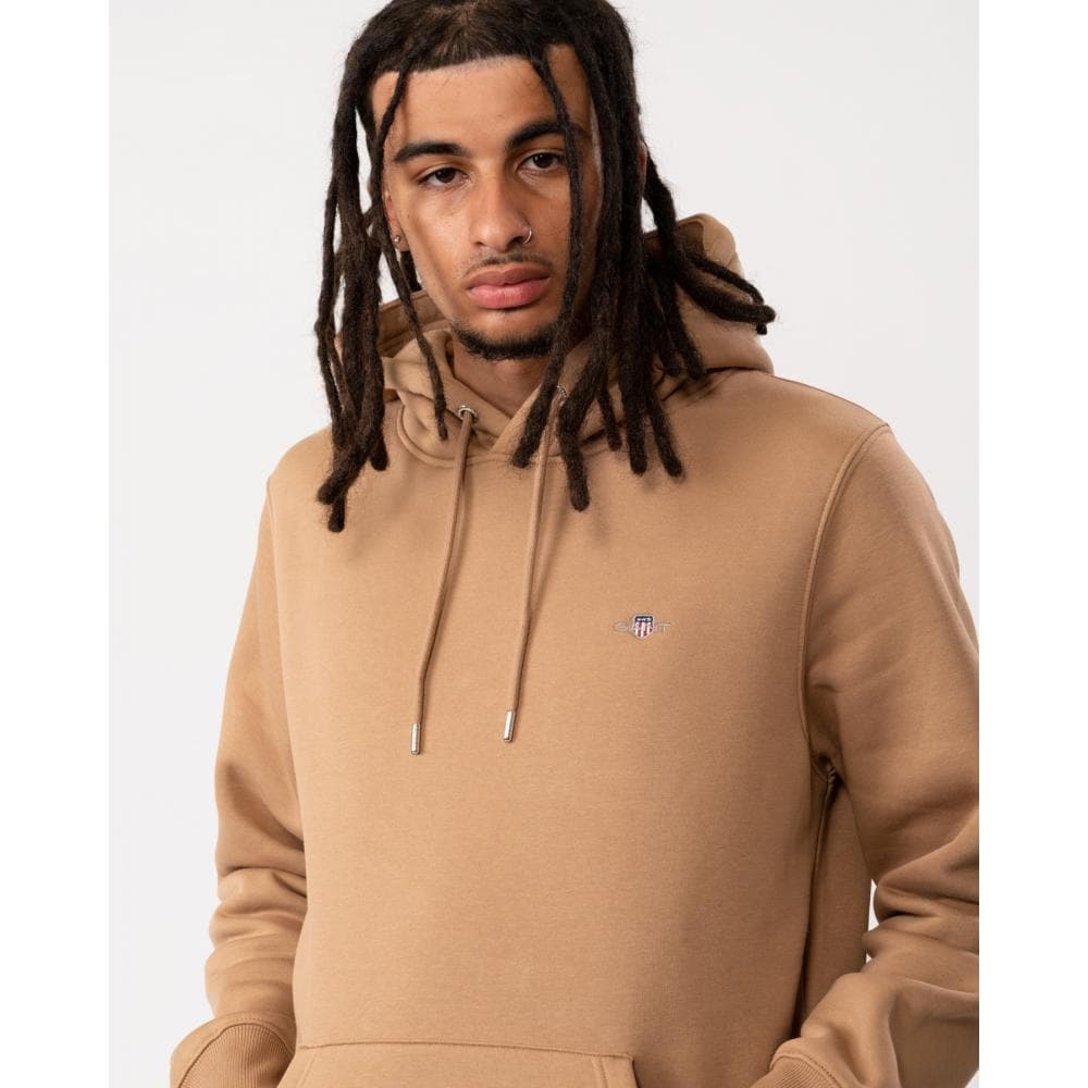 GANT Mens Regular Fit Shield Logo Pullover Hoodie - 213 Warm Khaki