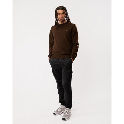GANT Mens Superfine Lambswool Crew Neck Jumper - 280 Dark Brown Melange