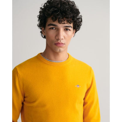 GANT Mens Superfine Lambswool Crew Neck Jumper - 702 Sunflower Yellow