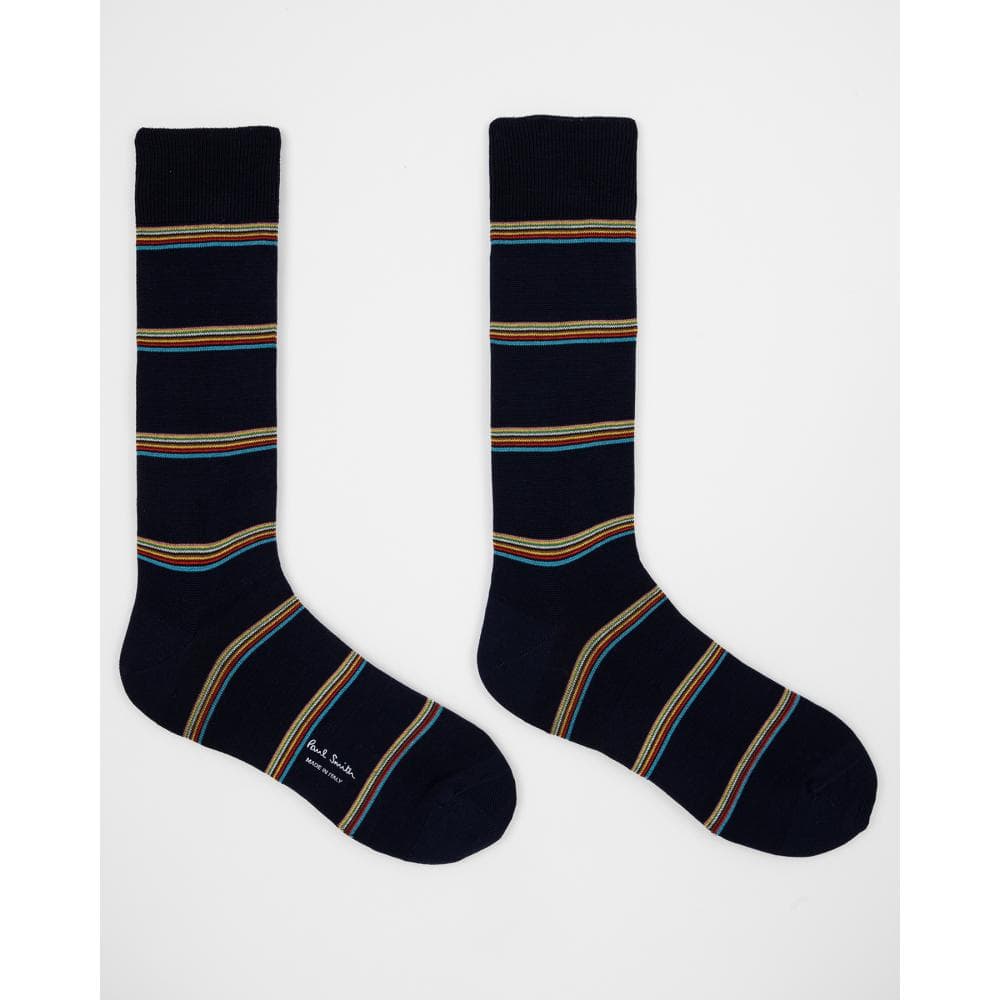 Paul Smith Mens Multi Signature Stripe Socks - 47 Navy